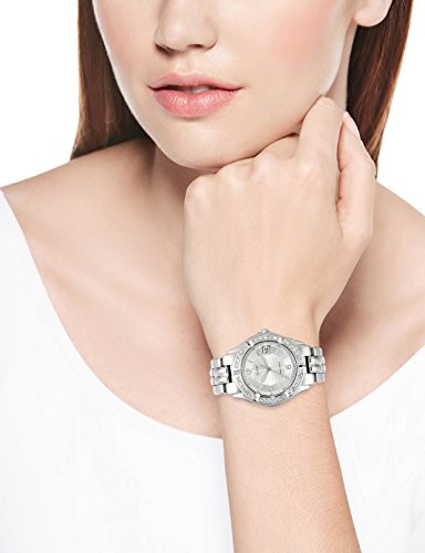 Guess Water Pro Diamonds Silver Dial Silver Steel Strap Watch For Women - G75511M