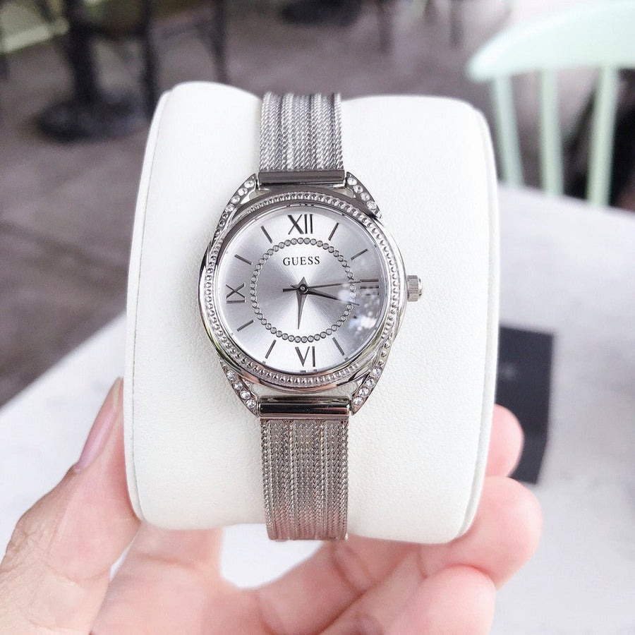 Guess Whisper Silver Dial Silver Mesh Bracelet Watch for Women - W1084L1
