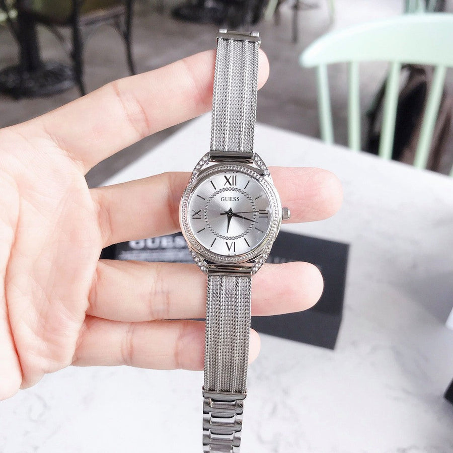Guess Whisper Silver Dial Silver Mesh Bracelet Watch for Women - W1084L1