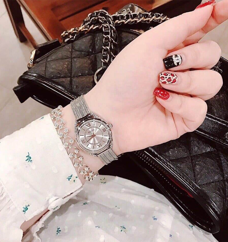 Guess Whisper Silver Dial Silver Mesh Bracelet Watch for Women - W1084L1