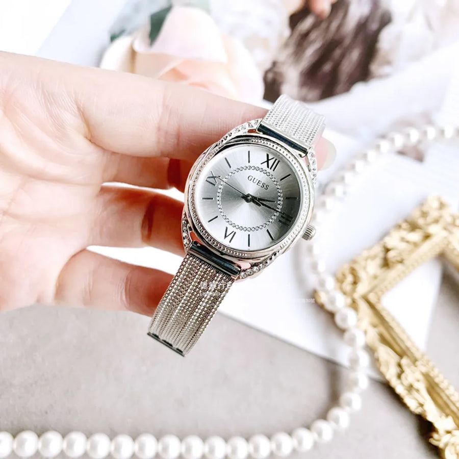 Guess Whisper Silver Dial Silver Mesh Bracelet Watch for Women - W1084L1