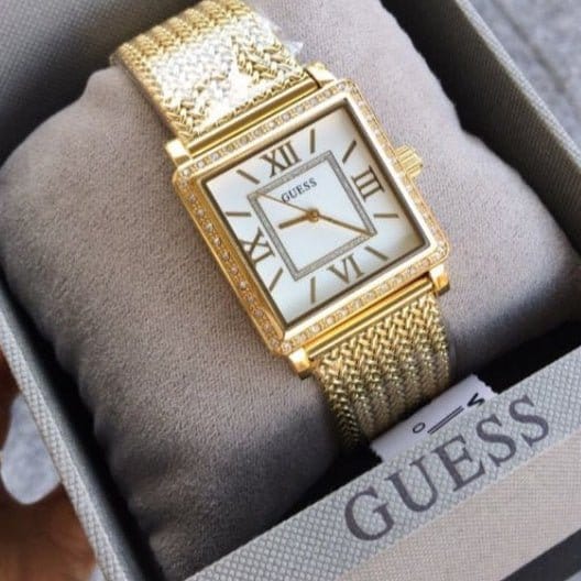Guess White Dial Gold Mesh Bracelet Watch For Women - W0826L2
