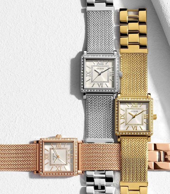 Guess White Dial Gold Mesh Bracelet Watch For Women - W0826L2