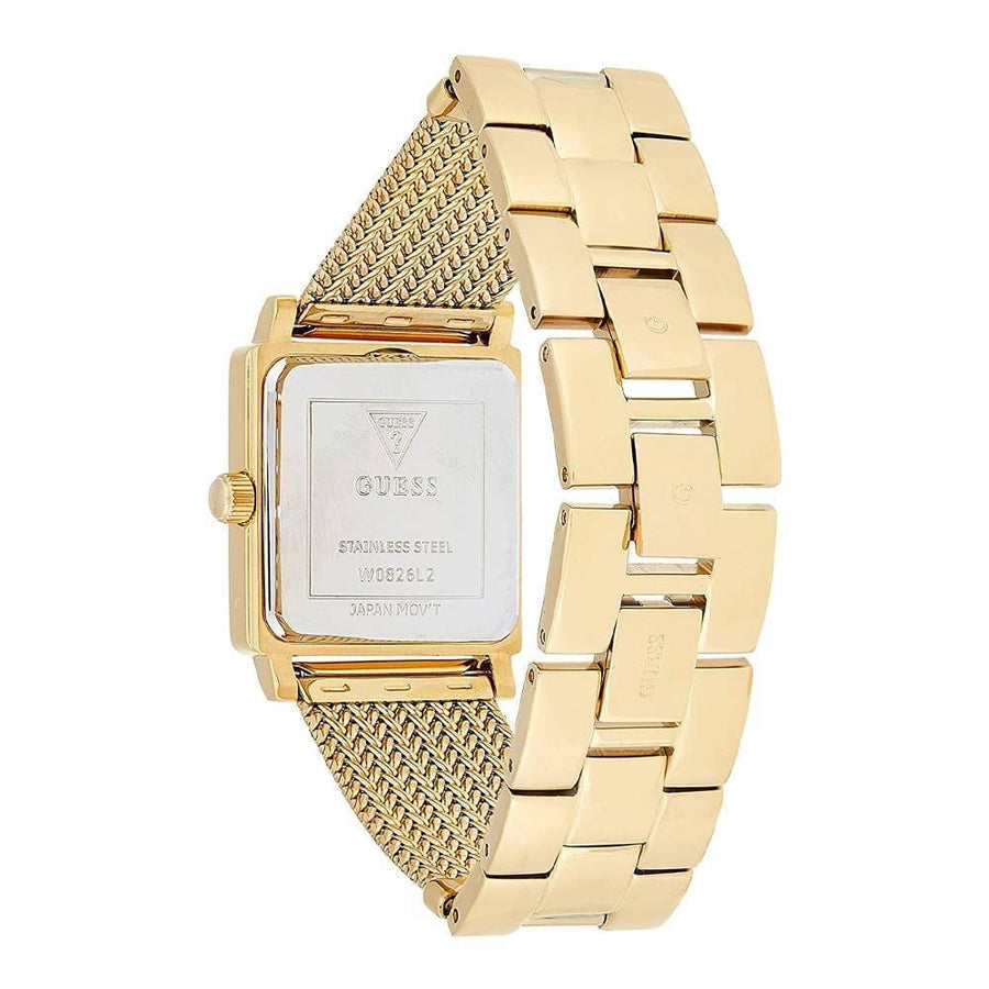 Guess White Dial Gold Mesh Bracelet Watch For Women - W0826L2