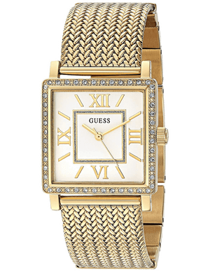 Guess White Dial Gold Mesh Bracelet Watch For Women - W0826L2