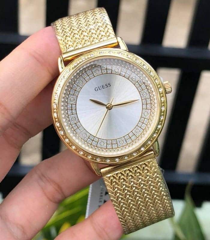Guess Willow Two Tine Dial Gold Mesh Bracelet Watch For Women - W0836L3