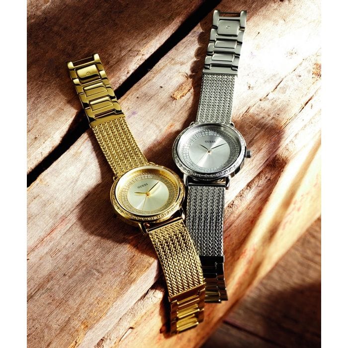 Guess Willow Two Tine Dial Gold Mesh Bracelet Watch For Women - W0836L3