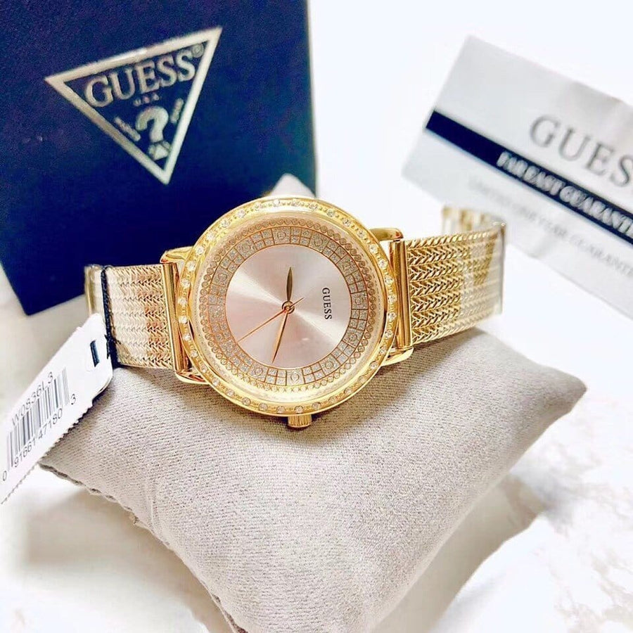 Guess Willow Two Tine Dial Gold Mesh Bracelet Watch For Women - W0836L3