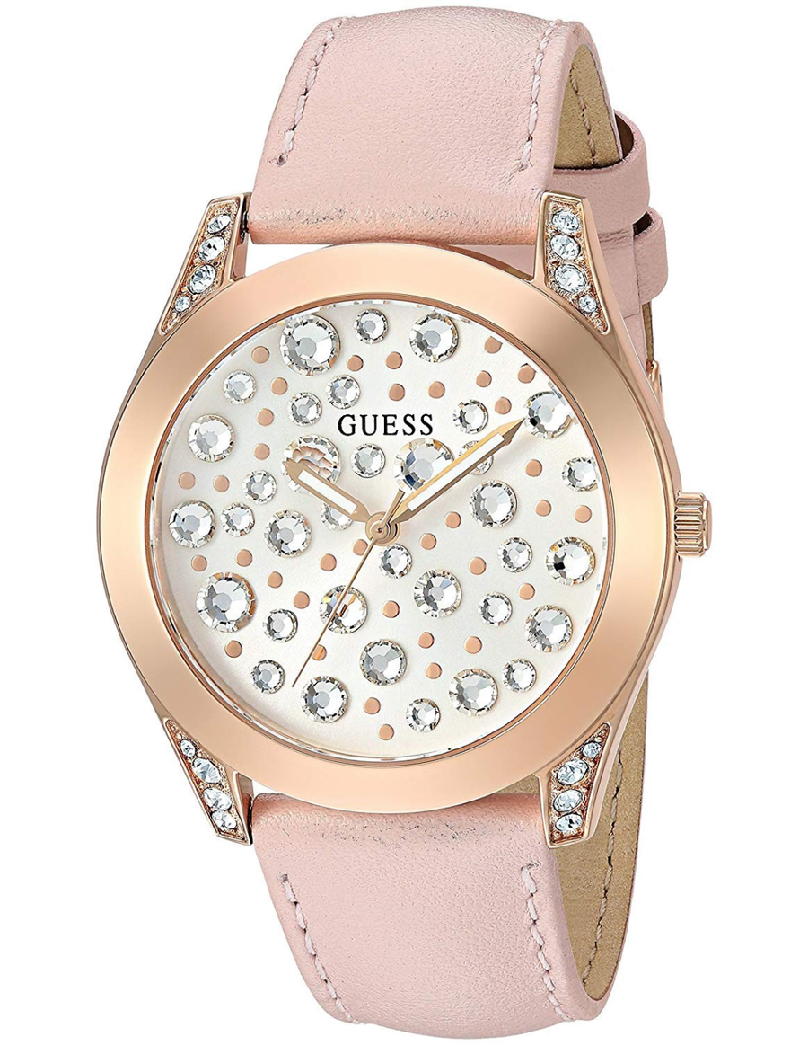 Guess Wonderlust Beige Dial Pink Leather Strap Watch for Women - W1065L1