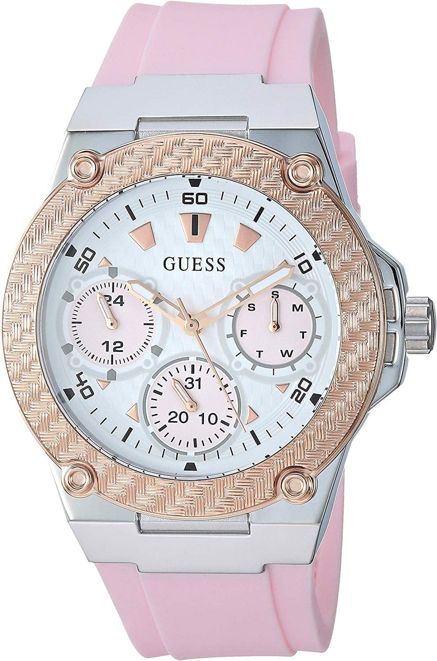 Guess Zena Quartz White Dial Pink Rubber Strap Watch For Women - W1094L4