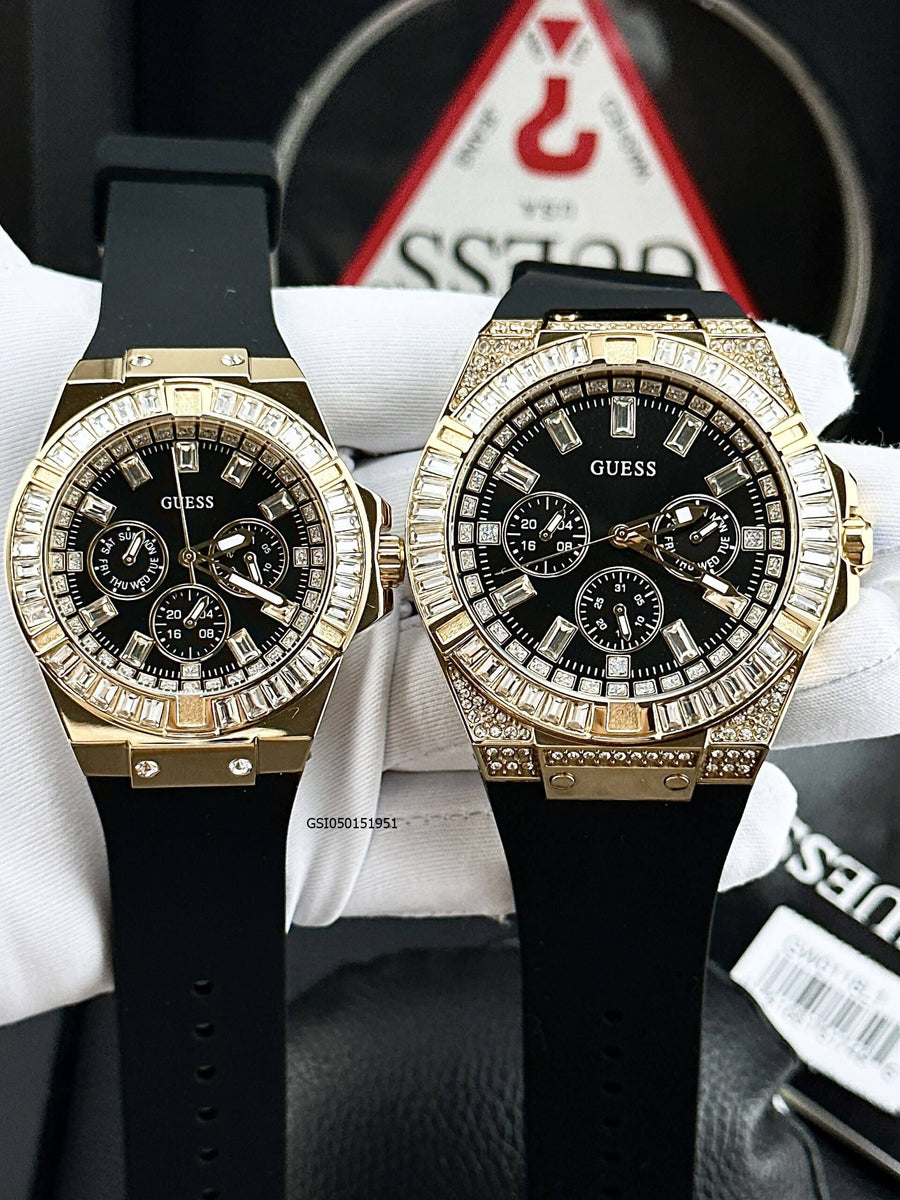 Guess Zeus Chronograph Diamonds Black Dial Black Silicone Strap Watch For Men - GW0208G2