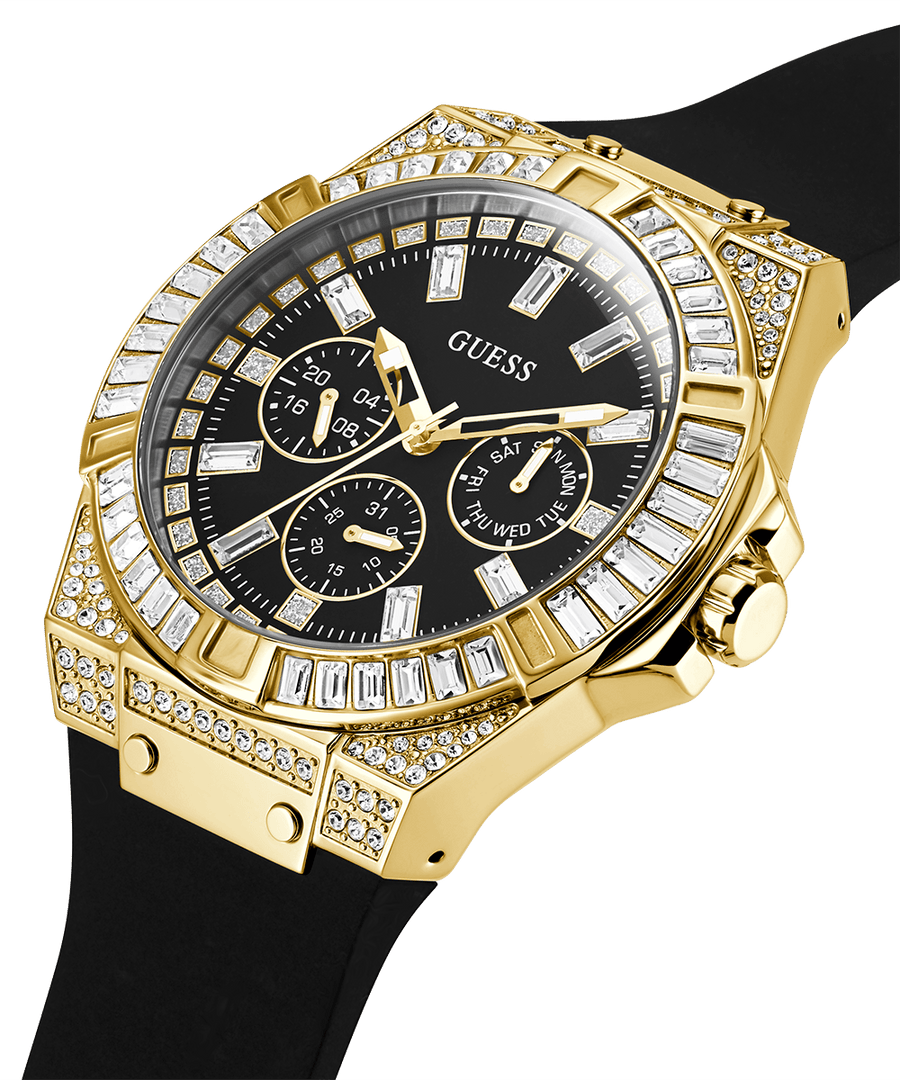 Guess Zeus Chronograph Diamonds Black Dial Black Silicone Strap Watch For Men - GW0208G2
