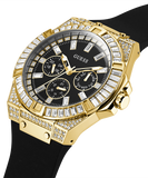 Guess Zeus Chronograph Diamonds Black Dial Black Silicone Strap Watch For Men - GW0208G2