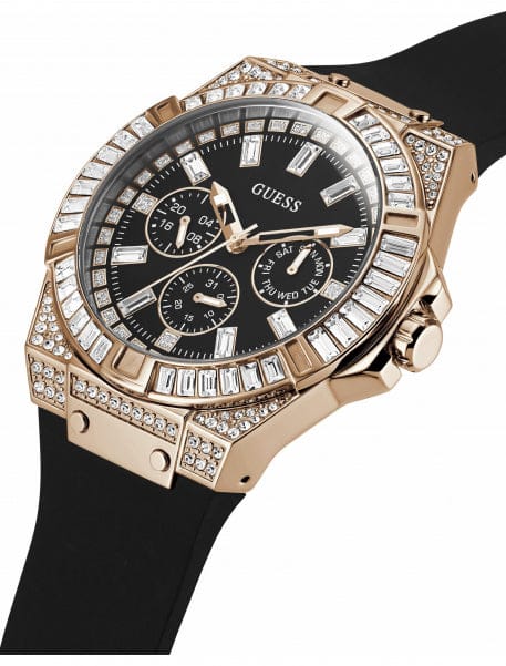 Guess Zeus Multifunction Crystals Black Dial Black Silicone Strap Watch For Men - GW0208G4