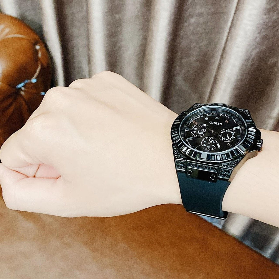 Guess Zeus Multifunction Crystals Black Dial Black Silicone Strap Watch For Men - GW0208G5