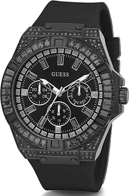 Guess Zeus Multifunction Crystals Black Dial Black Silicone Strap Watch For Men - GW0208G5