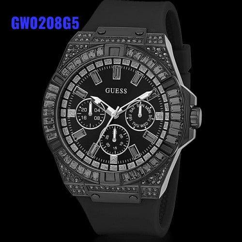 Guess Zeus Multifunction Crystals Black Dial Black Silicone Strap Watch For Men - GW0208G5