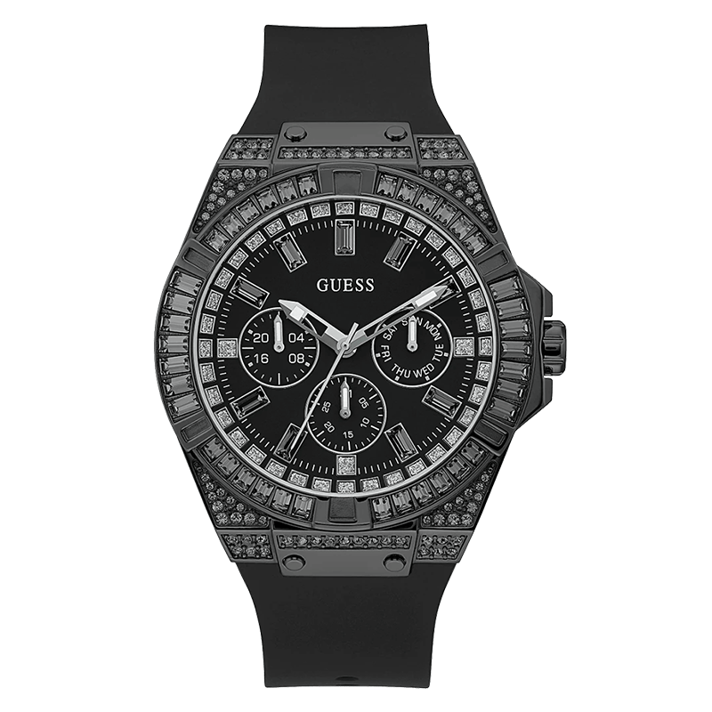 Guess Zeus Multifunction Crystals Black Dial Black Silicone Strap Watch For Men - GW0208G5