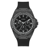 Guess Zeus Multifunction Crystals Black Dial Black Silicone Strap Watch For Men - GW0208G5