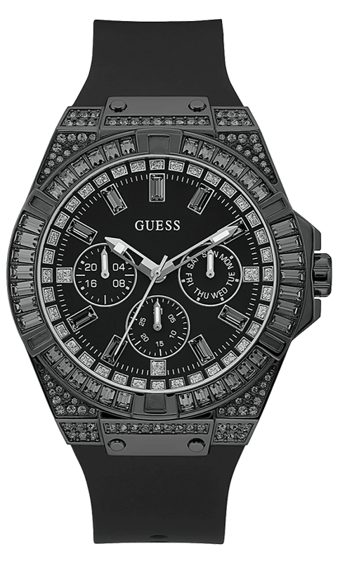 Guess Zeus Multifunction Crystals Black Dial Black Silicone Strap Watch For Men - GW0208G5