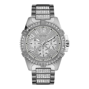 Guess Zeus Multifunction Diamonds Silver Dial Silver Steel Strap Watch for Men - GW0209G1