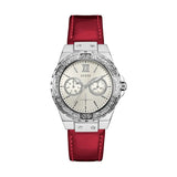 Guess Limelight Quartz Diamonds White Dial Red Leather Strap Watch For Women - W0775L11