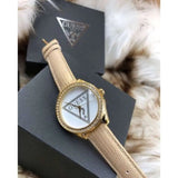 Guess Mini Triangle Quartz White Dial Gold Leather Strap Watch For Women - W70015l1