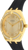 Guess Cosmo Diamonds Gold Dial Black Rubber Strap Watch for Women - GW0034L1