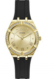 Guess Cosmo Diamonds Gold Dial Black Rubber Strap Watch for Women - GW0034L1