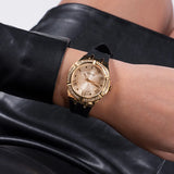 Guess Cosmo Diamonds Gold Dial Black Rubber Strap Watch for Women - GW0034L1