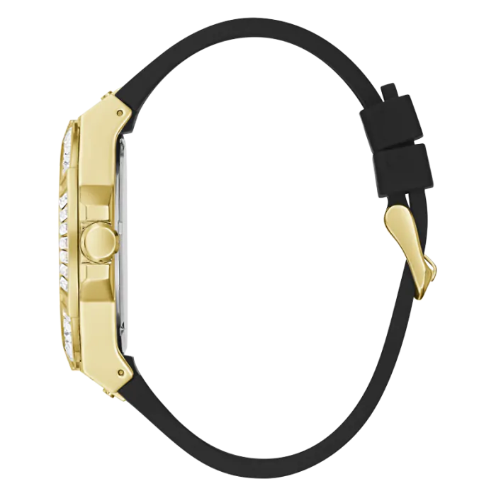 Guess Zeus Chronograph Diamonds Black Dial Black Silicone Strap Watch For Men - GW0208G2
