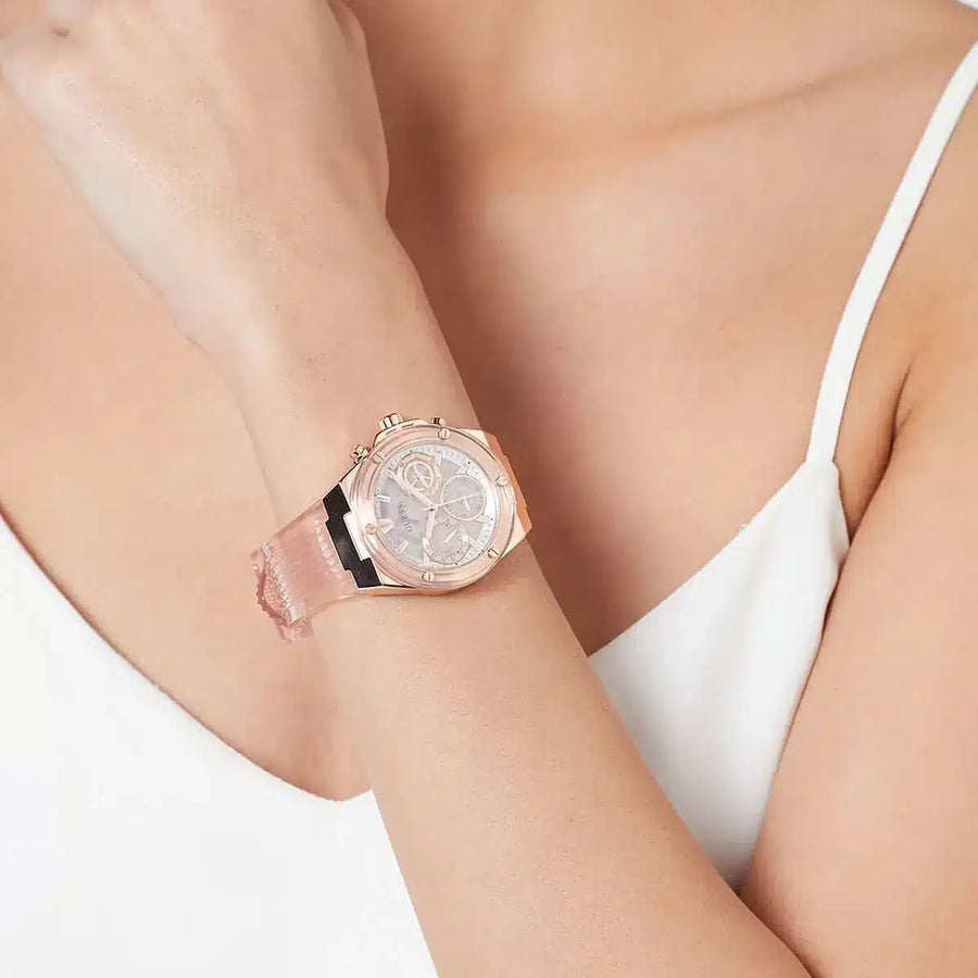 Guess Athena Rose Gold Dial Rose Gold Rubber Strap Watch for Women - GW0409L3