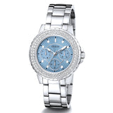 Guess Crown Jewel Diamonds Blue Dial Silver Steel Strap Watch for Women - GW0410L1