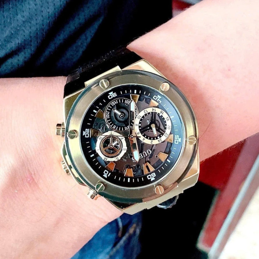 Guess Poseidon Chronograph Black Dial Black Silicone Strap Watch For Men - GW0425G1