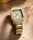 Guess Deco Quartz Crystals Gold Dial Gold Steel Strap Watch For Women - GW0472L2