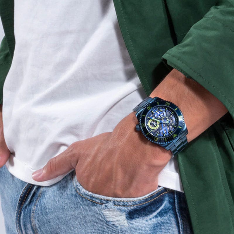 Guess Axle Multifunction Navy Blue Dial Blue Steel Strap Watch For Men - GW0488G4