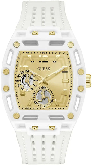 Guess Phoenix Analog Gold Dial White Silicone Strap Watch For Men - GW0499G5