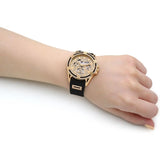 Guess Queen Quartz Gold Dial Black Silicone Strap Watch For Women - GW0536L3