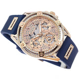 Guess Queen Quartz Crystals Rose Gold Dial Blue Silicone Strap Watch For Women - GW0536L5