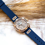 Guess Queen Quartz Crystals Rose Gold Dial Blue Silicone Strap Watch For Women - GW0536L5