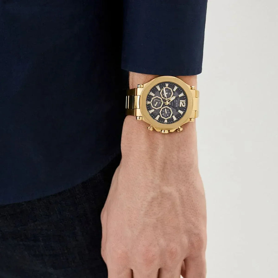 Guess Edge Chronograph Black Dial Gold Steel Strap Watch For Men - GW0539G2