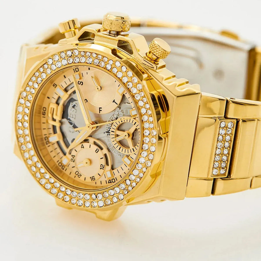 Guess Fusion Chronograph Gold Dial Gold Steel Strap Watch for Women - GW0552L2