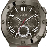 Guess Headline Multifunction Grey Dial Burgundy Silicone Strap Watch For Men - GW0571G4