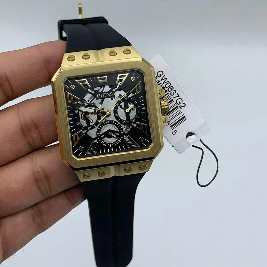 Guess Leo Multifunction Black Dial Black Silicone Strap Watch For Men - GW0637G2