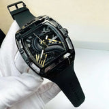 Guess men's square black dial watch with rubber strap