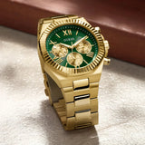 Guess Equity Analog Green Dial Gold Steel Strap Watch For Men - GW0703G2