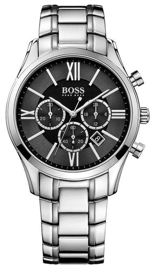 Hugo Boss Ambassador Chronograph Black Dial Silver Steel Strap Watch For Men - HB1513196