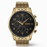 Hugo Boss Navigator Black Dial Gold Steel Strap Watch for Men - 1513531