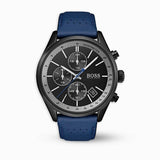 Hugo Boss Grand Prix Chronograph Black Dial Blue Leather Strap Watch for Men - 1513563