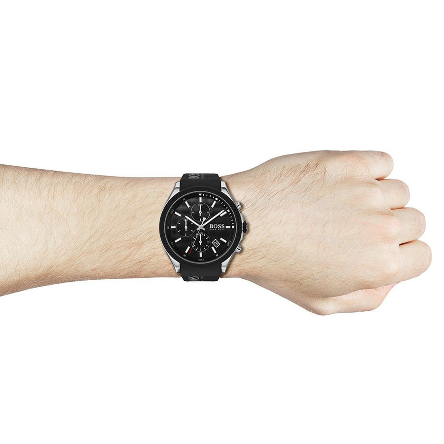 Hugo Boss Velocity Black Dial Black Leather Strap Watch for Men - 1513716